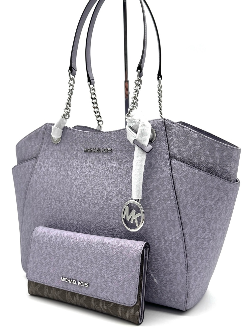 Michael Kors Jet Set Large Signature Logo Shoulder Bag w Matching Trifold Wallet